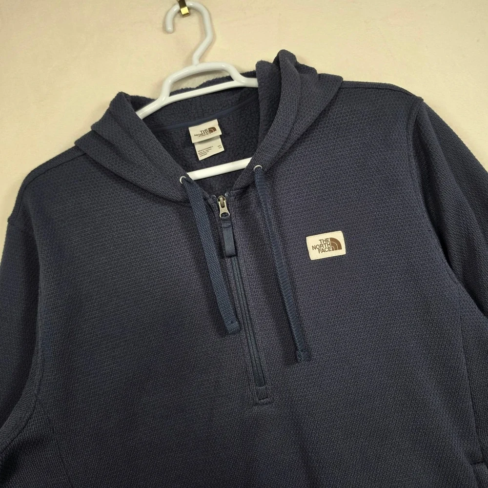 The North Face Hoodie Men's XXL Navy Waffle Fleece Zip Neck Pullover
